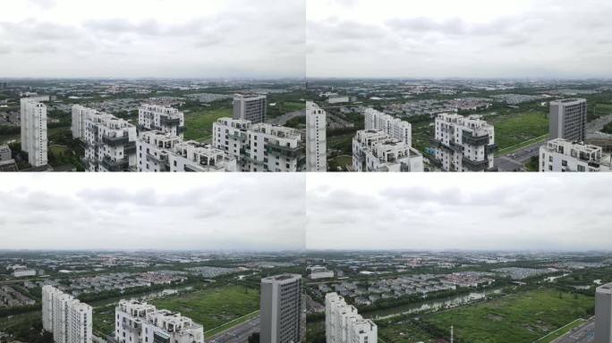 上海嘉定新城嘉定区地标建筑全景航拍