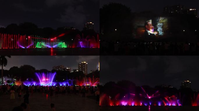 城市广场水幕电影音乐喷泉夜景