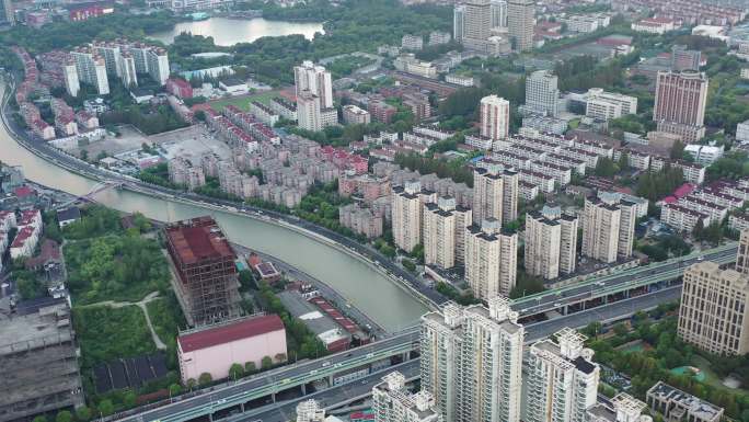 4K原素材-航拍上海苏州河长宁段