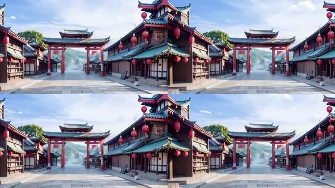 中式古典街景舞台背景