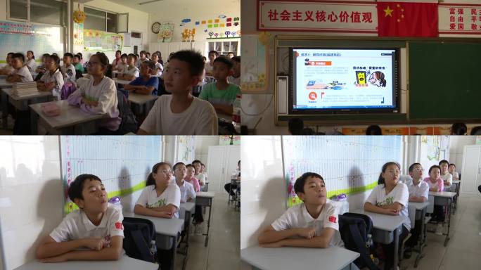 小学生在教室里观看校园电视广播