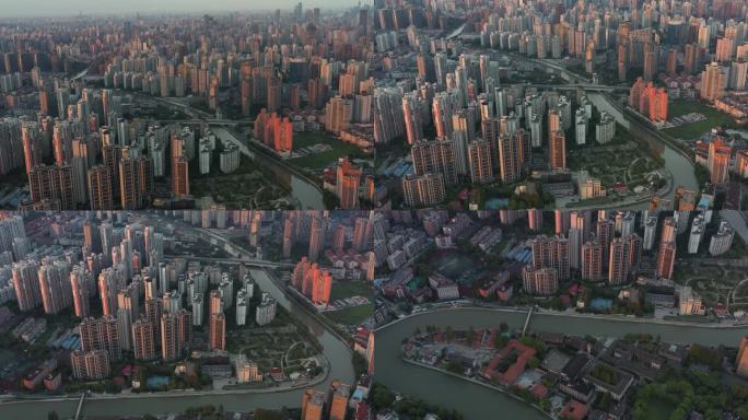 4K原素材-航拍上海苏州河、学堂湾
