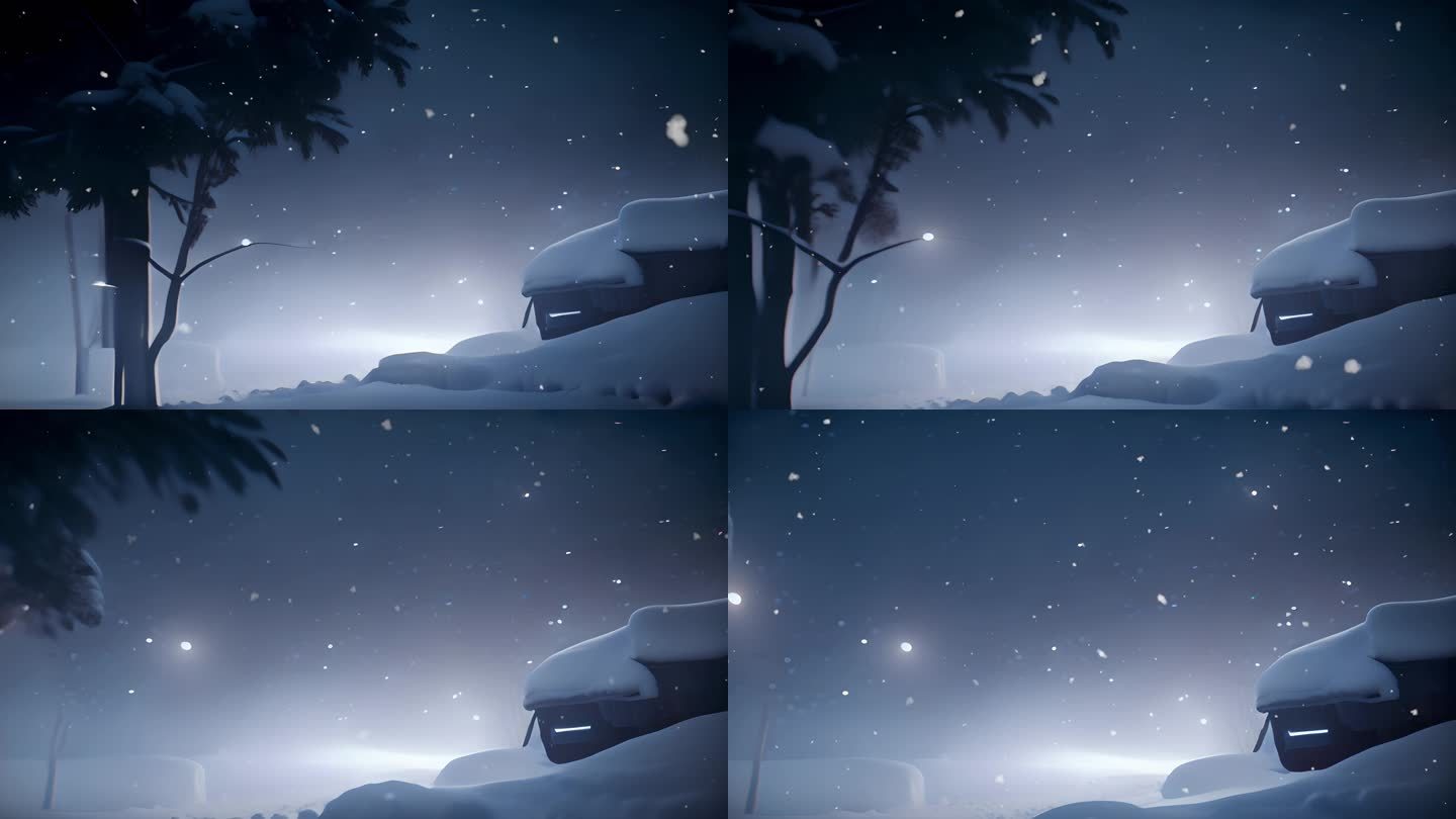 夜晚冬日雪景