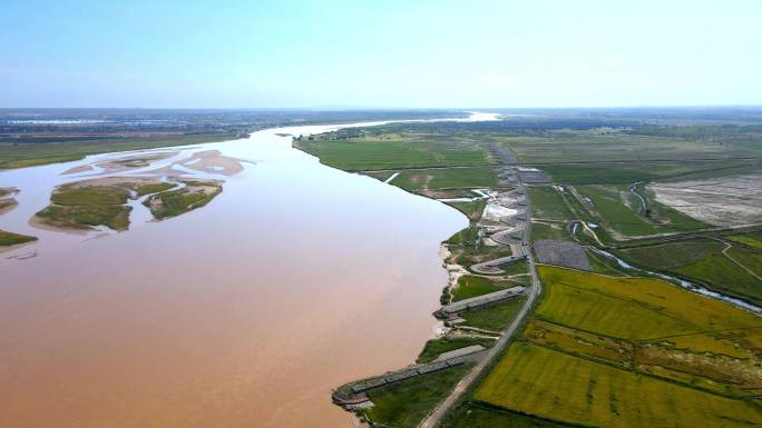 黄河航拍-滩地湿地河道治理河套平原