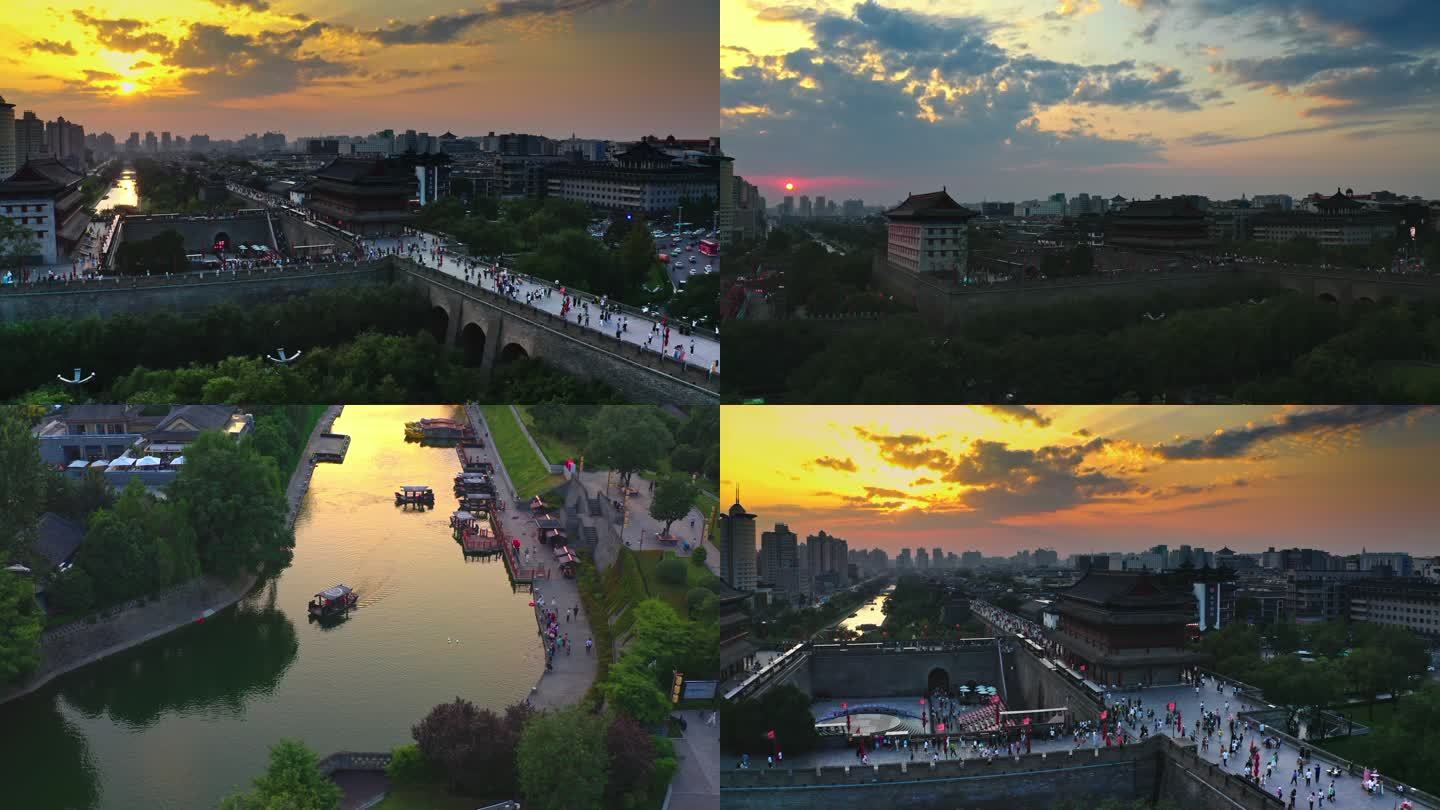 夕阳下的西安城墙  4K航拍