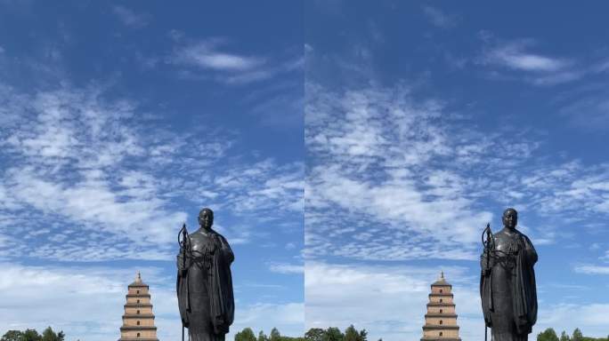 西安大雁塔和唐僧雕塑