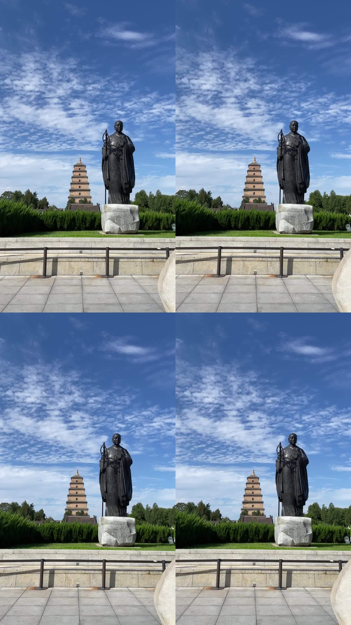 西安大雁塔和唐僧雕塑