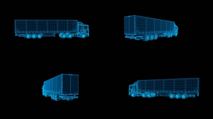 全息科技蓝色线框大货车带通道无缝循环