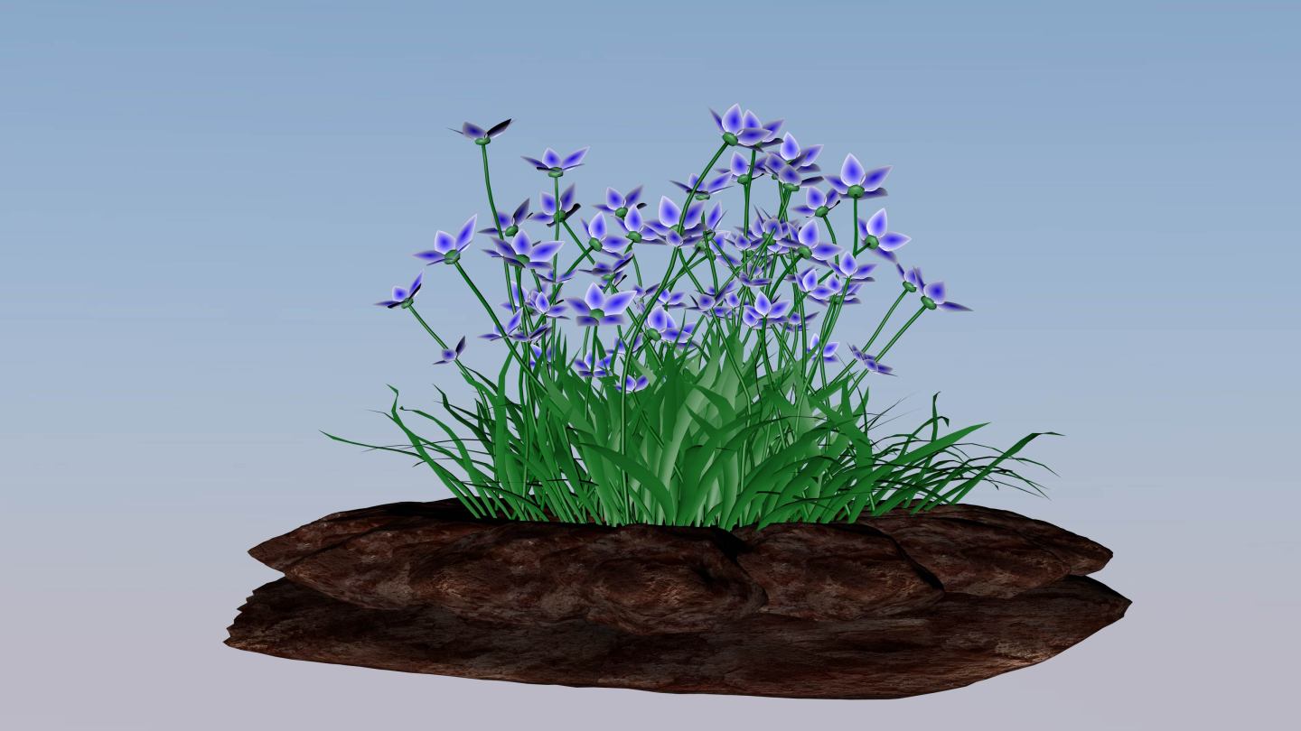 蓝色花草，带透明通道，三D渲染
