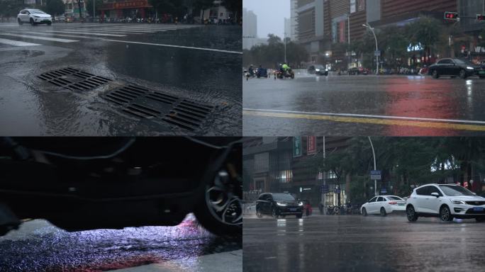 黄昏城市雨景