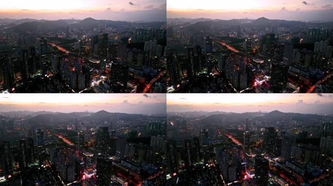 深圳罗湖水贝珠宝城日落夜景城市航拍视频