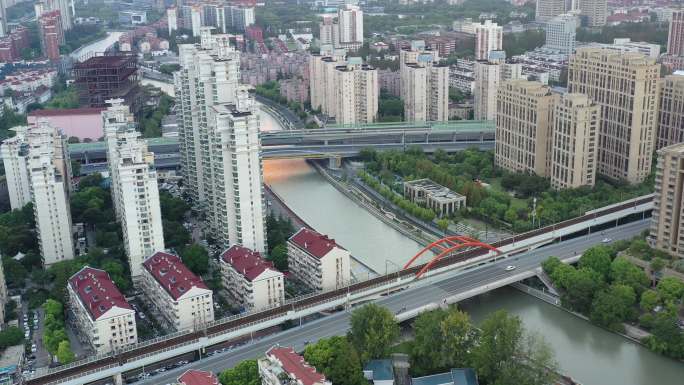 4K原素材-航拍上海苏州河凯旋路桥