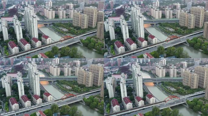 4K原素材-航拍上海苏州河凯旋路桥