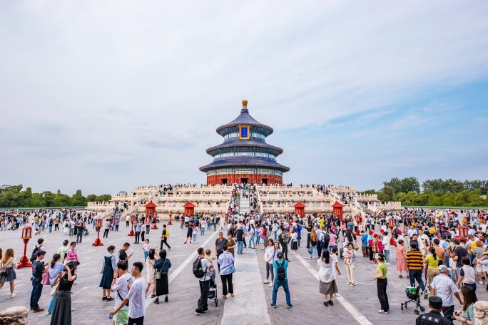 北京天坛祈年殿人流游客延时