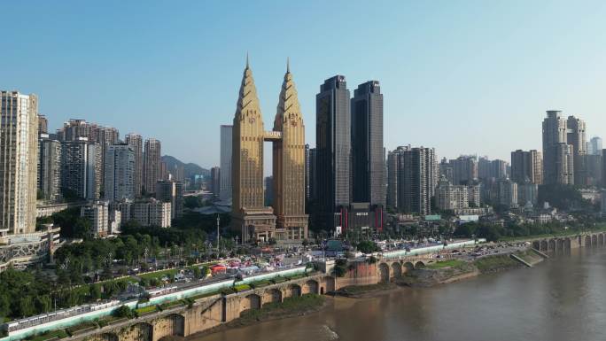 重庆南滨路喜来登航拍白天风景城市1