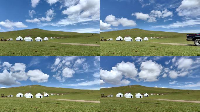 草原上蒙古包与蓝天白云延时摄影