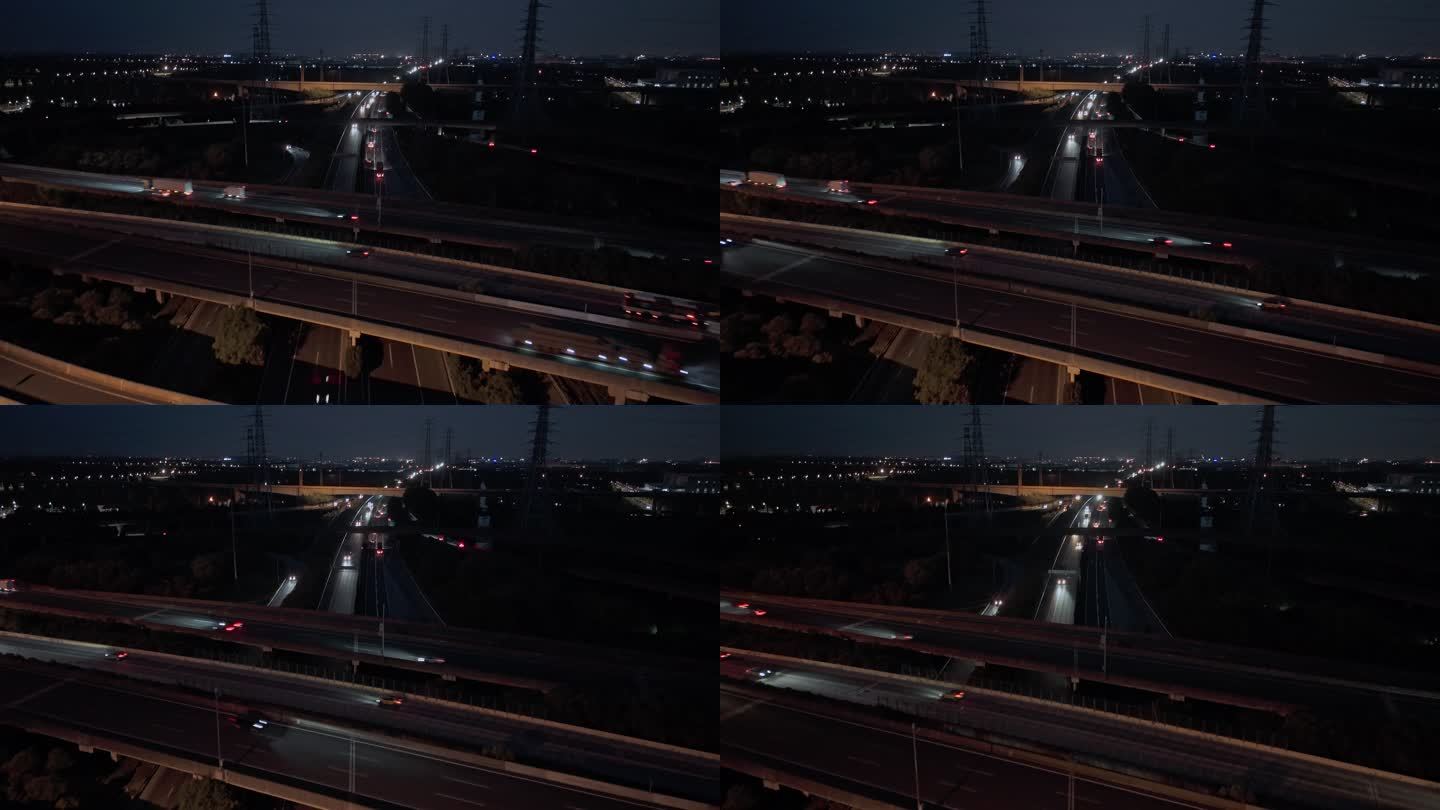 航拍上海绕城高速高架立交桥行驶的车流