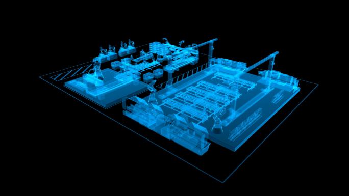 全息科技蓝色线框工业车间带通道无缝循环