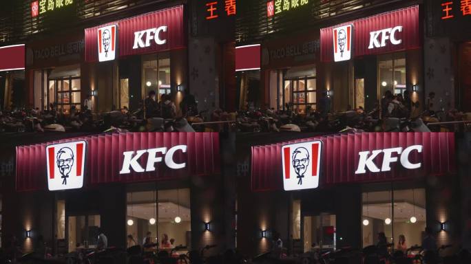 夜间KFC肯德基门店，KFC空镜