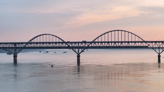 九江长江大桥清晨航拍