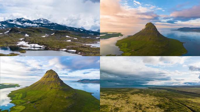 北欧冰岛挪威自然风光山川河流瀑布航拍延时