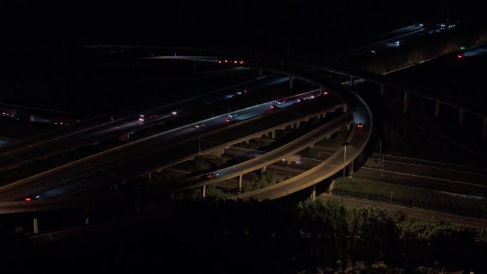 航拍上海绕城高速s32申嘉湖高速夜景