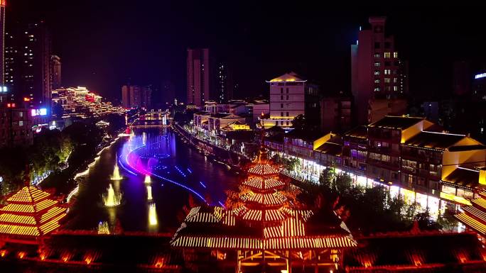 少数名族风雨桥夜景