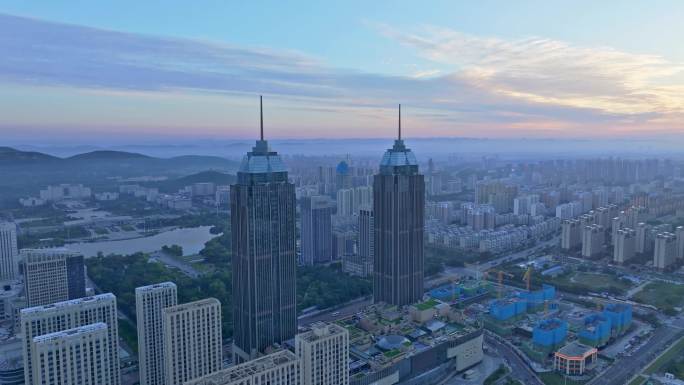 航拍枣庄 地标建筑恒太城双子星建筑