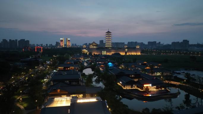 扬州中国大运河博物馆夜景4K航拍