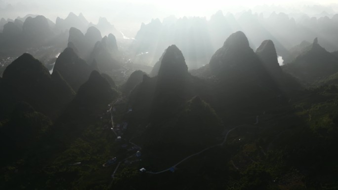 桂林山水日出美景航拍
