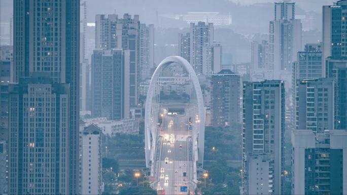 广西柳州白沙大桥车流日转夜延时摄影