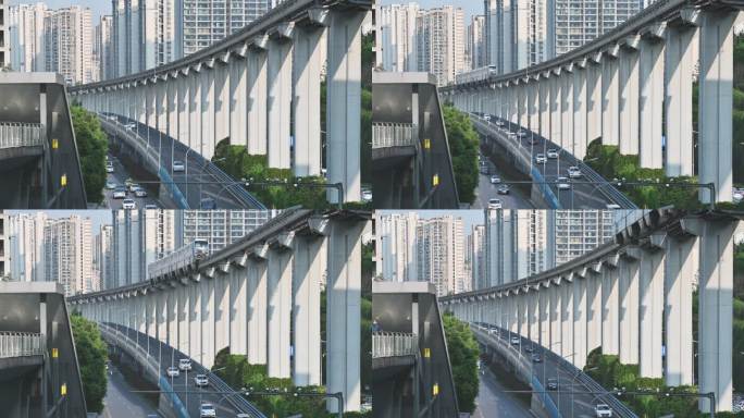 重庆高架桥地铁轻轨轨道交通视频