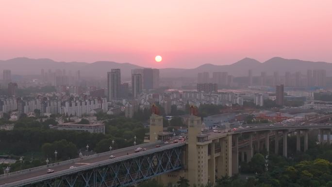 航拍·南京长江大桥落日