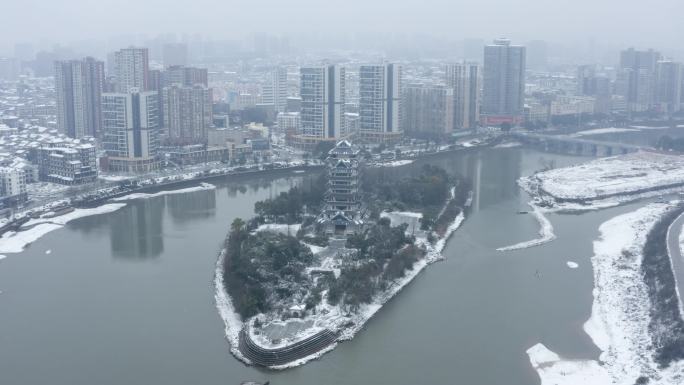 4K宁乡状元楼空镜雪景航拍