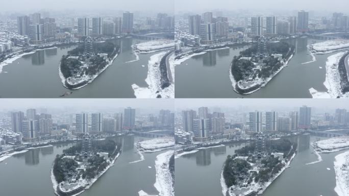 4K宁乡状元楼空镜雪景航拍