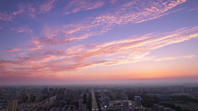 城市晚霞航拍延时