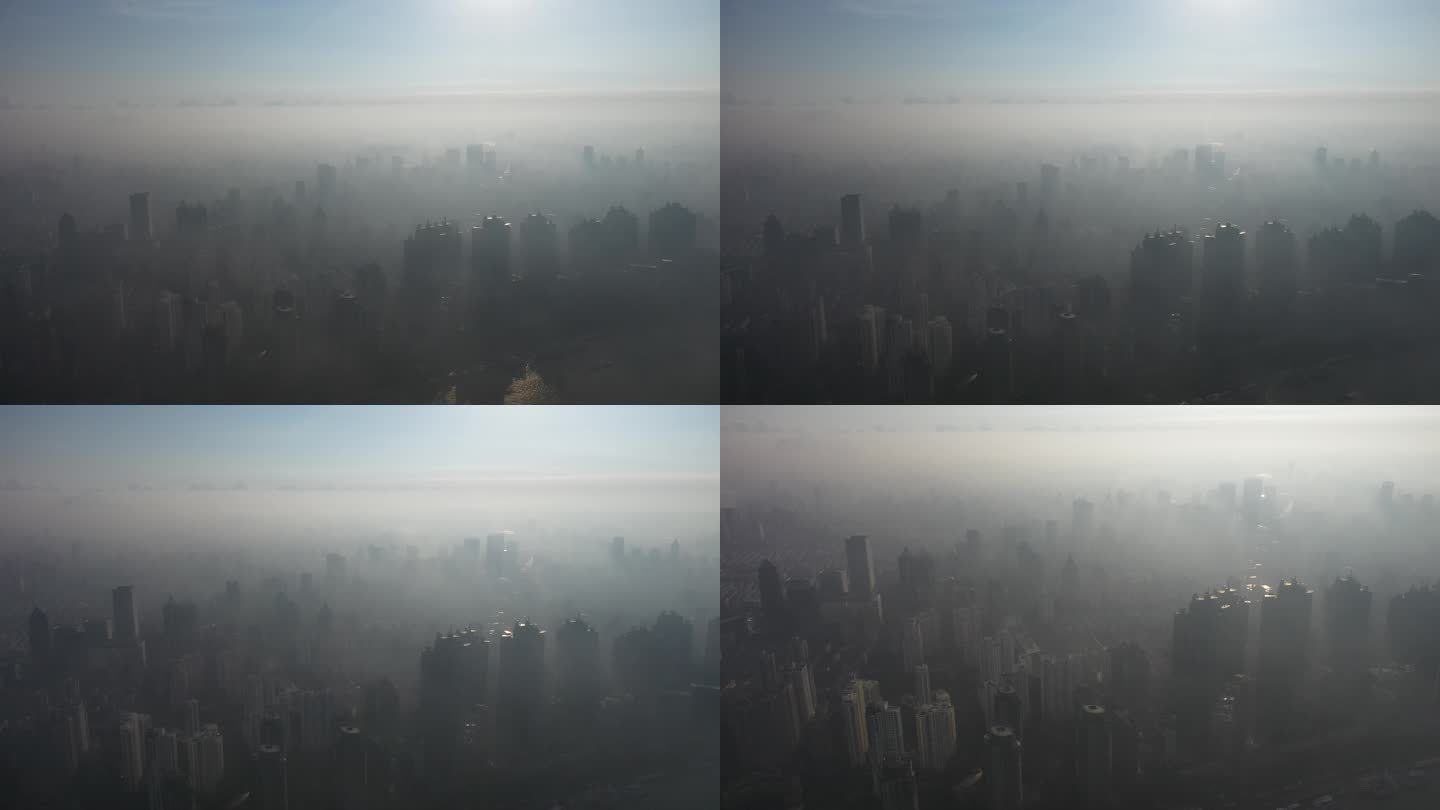 4K原素材-航拍上海晨雾、陆家嘴金融区