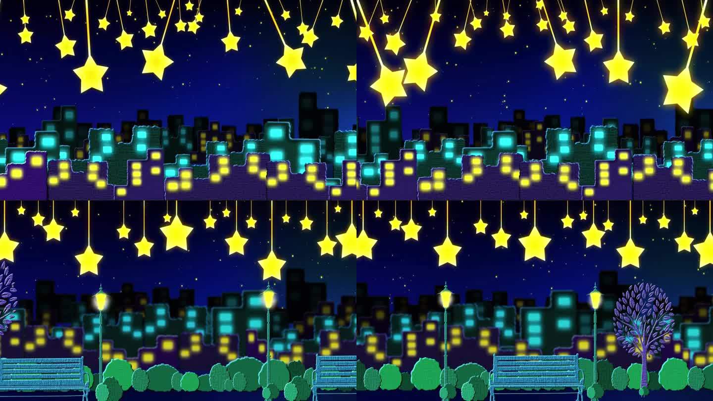 卡通夜晚星空城市背景