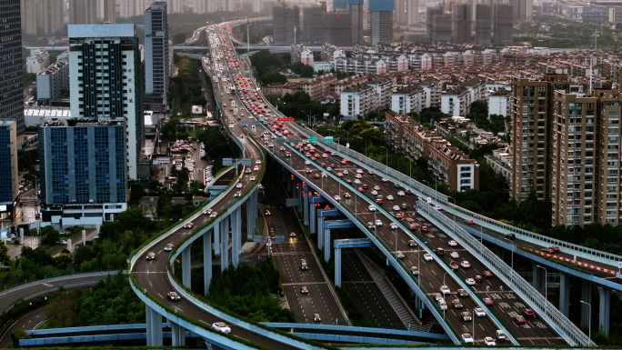 宁波东高速出口车流4k航拍