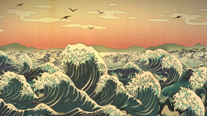 复古浮世绘海洋国潮背景视频