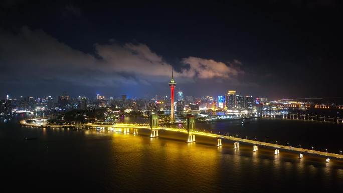 澳门塔澳门夜景航拍