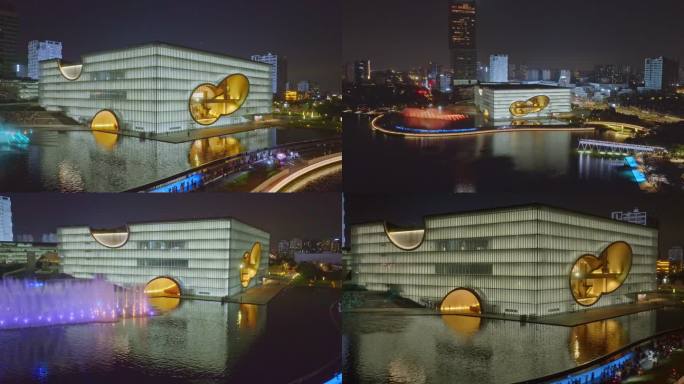 上海嘉定远香湖夜景嘉定新城城市天际线