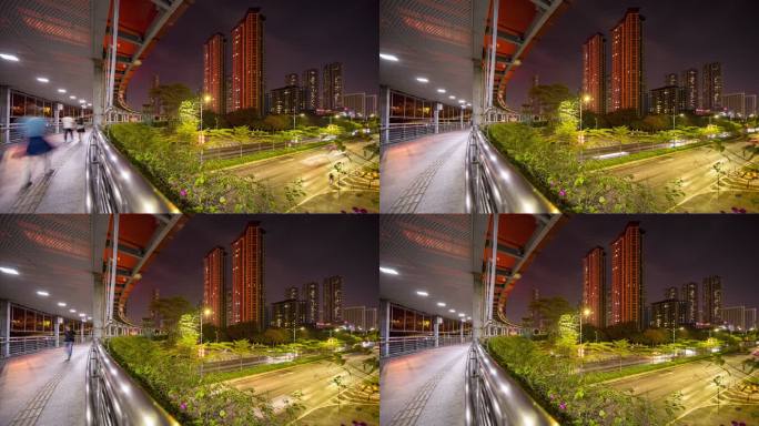 晚上佛山车流延时行人天桥车水马龙