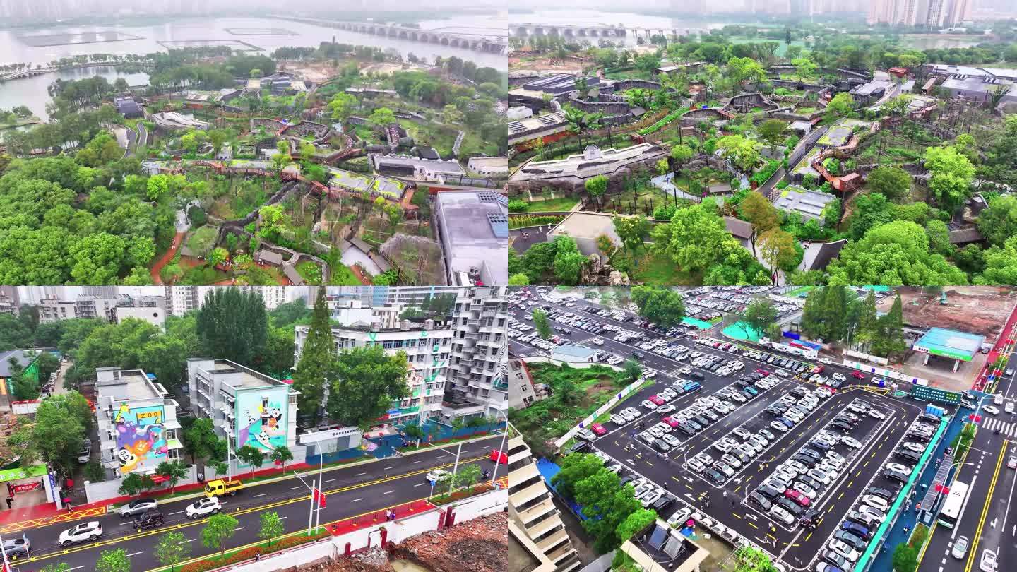 武汉动物园4K航拍 2023墙绘停车场