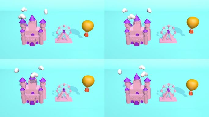 城堡摩天轮热气球C4D模型