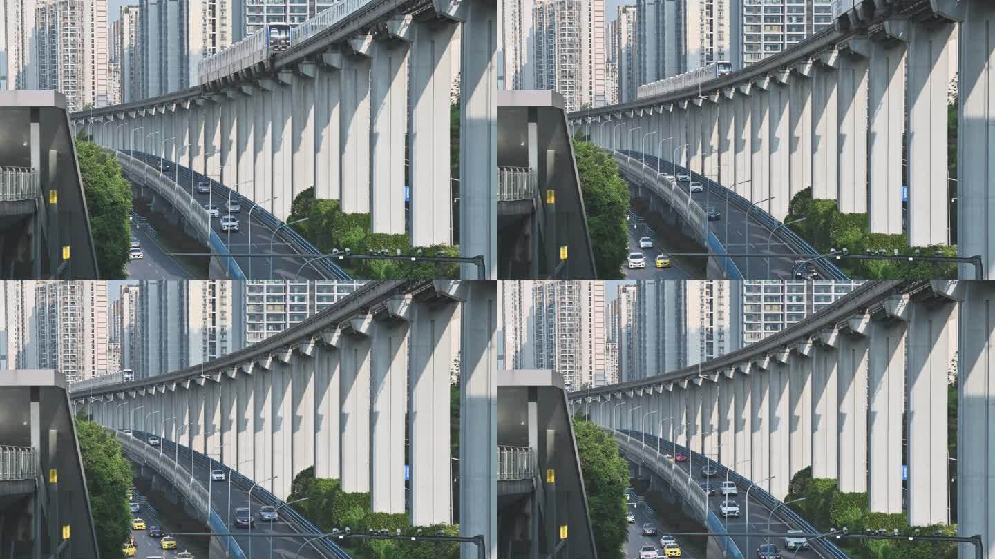 重庆高架桥地铁轻轨轨道交通视频