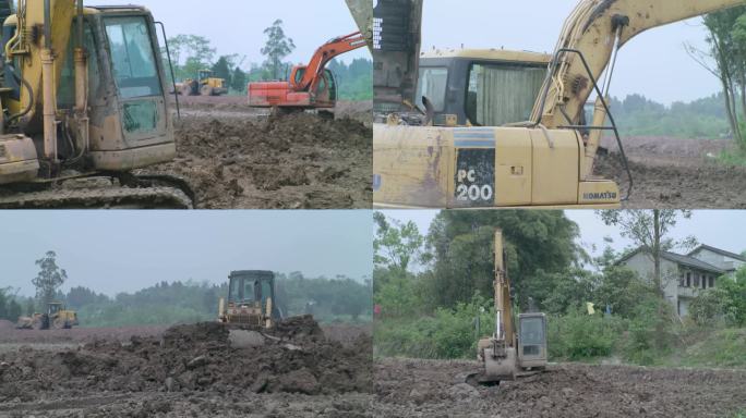 挖掘机开荒工地挖土机施工