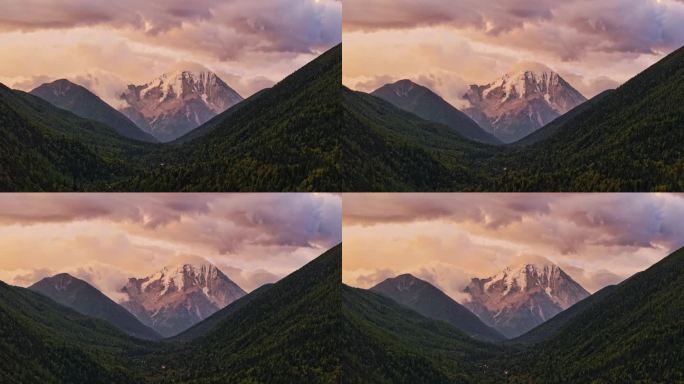 雅拉雪山 川西 航拍 落日 风景 甘孜