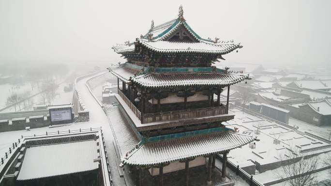 风雪中的平遥古城雪景航拍