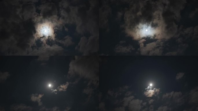 夜晚云层上的月亮延时